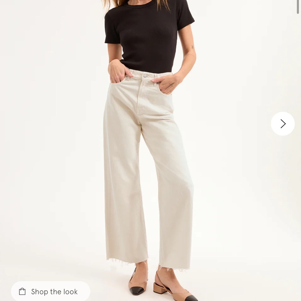 Veronica Beard Taylor Cropped Wide Leg Jean in Ecru Size 27